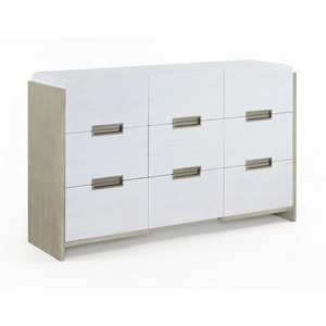 Cosmos Furniture Arden 9-Drawer Double Dresser Two-Tone White Gloss & Driftwood with Brushed Gold Pulls, White