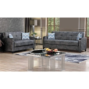 Empire Furniture, USA Nebraska Fabric Storage Sleeper Loveseat, Grey