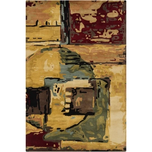 Chandra Nirvana Wool Handmade Rug, Blue/Green/Beige/Gold/Burgundy