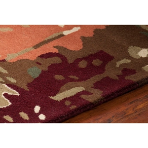 Chandra Nirvana Wool Handmade Rug, Burgundy/Grey/Green/Tan/Black