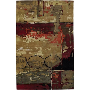 Chandra Nirvana Wool Handmade Rug, Burgundy/Grey/Green/Tan/Black