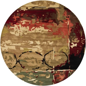 Chandra Nirvana Wool Round Handmade Rug, 7'9-inch, Burgundy/Grey/Green/Tan/Black