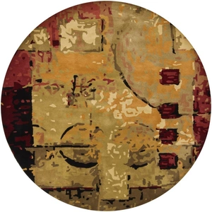 Chandra Nirvana Wool Round Handmade Rug, 7'9-inch, Burgundy/Green/Tan/Black/Brown