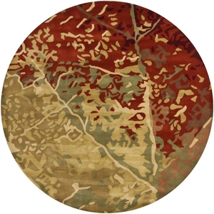 Chandra Nirvana Wool Round Handmade Rug, 7'9-inch, Green/Red/Burgundy/Brown