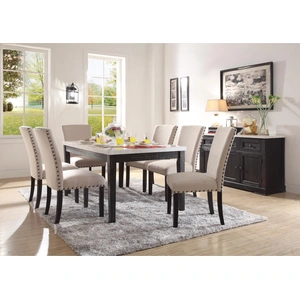 ACME Nolan Marble/Wood Rectangular Dining Table, White/Salvage Dark Oak