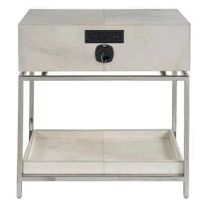 Universal Furniture Lyra Wood/Fur/Metal Nightstand w/Drawer, Gray Hair on Hide
