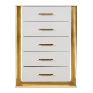 Galaxy Home Furnishings Obsession 5-Drawer Wood Veneer Chest with LED Lighting, White/Gold