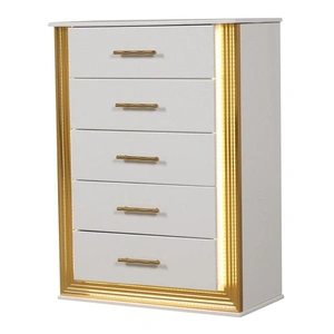 Galaxy Home Furnishings Obsession 5-Drawer Wood Veneer Chest with LED Lighting, White/Gold