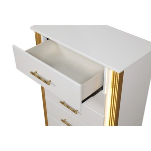Galaxy Home Furnishings Obsession 5-Drawer Wood Veneer Chest with LED Lighting, White/Gold