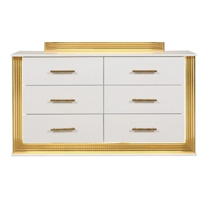 Galaxy Home Furnishings Obsession 6-Drawer Wood Veneer Dresser with LED Lighting, White/Gold