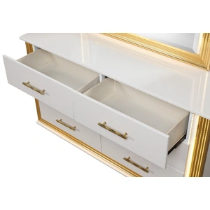 Galaxy Home Furnishings Obsession 6-Drawer Wood Veneer Dresser with LED Lighting, White/Gold