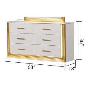 Galaxy Home Furnishings Obsession 6-Drawer Wood Veneer Dresser with LED Lighting, White/Gold
