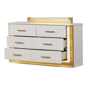 Galaxy Home Furnishings Obsession 6-Drawer Wood Veneer Dresser with LED Lighting, White/Gold