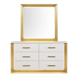 Galaxy Home Furnishings Obsession Square Wood Veneer Mirror with LED Lighting, White/Gold