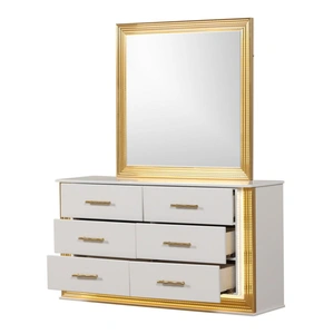 Galaxy Home Furnishings Obsession Square Wood Veneer Mirror with LED Lighting, White/Gold