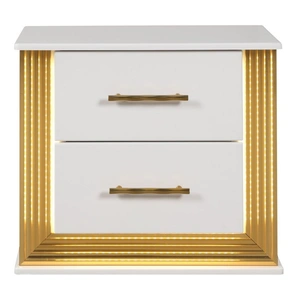 Galaxy Home Furnishings Obsession 2-Drawer Wood Veneer Nightstand with LED Lighting, White/Gold