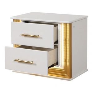 Galaxy Home Furnishings Obsession 2-Drawer Wood Veneer Nightstand with LED Lighting, White/Gold