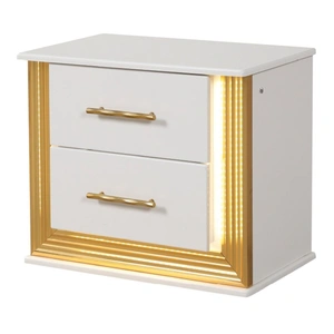 Galaxy Home Furnishings Obsession 2-Drawer Wood Veneer Nightstand with LED Lighting, White/Gold