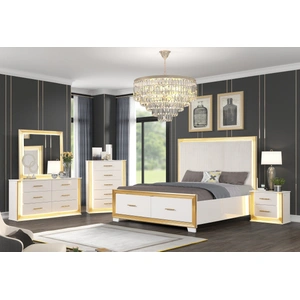 Galaxy Home Furnishings Obsession 2-Drawer Wood Veneer Nightstand with LED Lighting, White/Gold