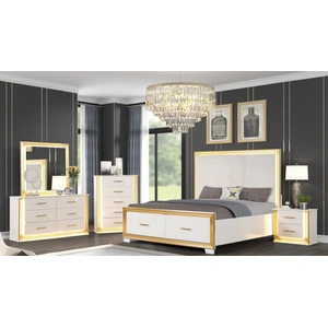 Galaxy Home Furnishings Obsession Fabric/Wood Regular Bedroom Set, White/Gold