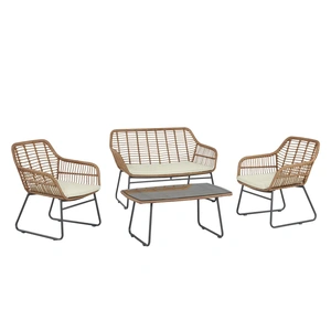 Manhattan Comfort Antibes 2.0 Steel Rattan 4-Piece Patio Conversation Set w/Cushions