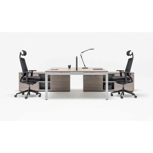 MDD Office Furniture Ogi U Office Straight 2-Desk Bench w/Managerial Storage