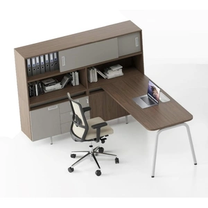 NARBUTAS Round Melamine Workstation Single Desk for 1 Person w/Storage Cabinets