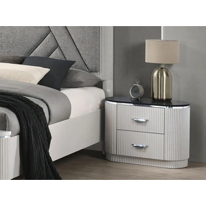J&M Furniture Onyx Nightstand w/2 Drawers & Stone Top, Beige/Black