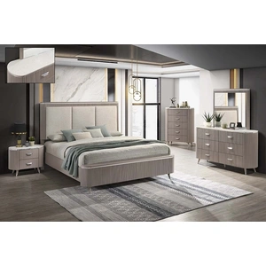 J&M Furniture Opal Fabric Bedroom Set, Grey/White