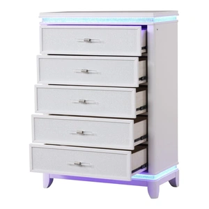Galaxy Home Furnishings Opium 5-Drawer Wood Veneer Chest with LED Lighting, Milky White
