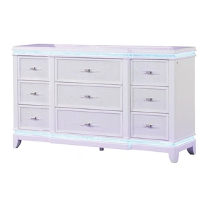 Galaxy Home Furnishings Opium 9-Drawer Wood Veneer Dresser with LED Lighting, Milky White