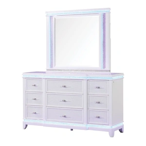 Galaxy Home Furnishings Opium 9-Drawer Wood Veneer Dresser with LED Lighting, Milky White