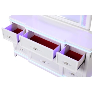 Galaxy Home Furnishings Opium 9-Drawer Wood Veneer Dresser with LED Lighting, Milky White