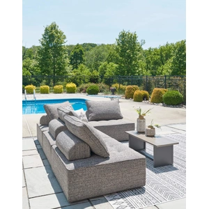 Ashley Furniture Bree Zee 4-Piece Outdoor Nuvella Fabric Lounge Sectional Set, Brown