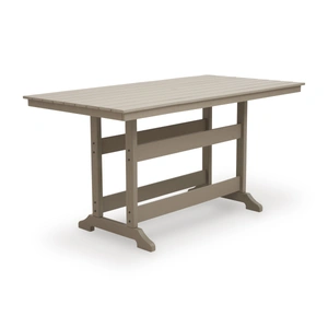 Ashley Furniture Seacliff Beach Rectangular Aluminum/Polyethylene Counter Table with Umbella Hole, Medium Brown