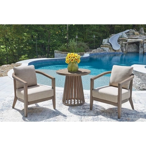 Ashley Furniture Joy Lagoon Wood/Polyester 3-Piece Patio Set, Beige