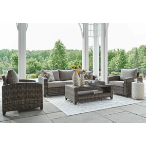 Ashley Furniture Oasis Court 4-Piece Outdoor Nuvella Fabric/Resin Wicker Seating Set