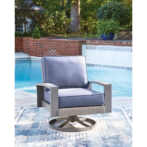 Ashley Furniture Half Moon Beach Resin Wicker/Aluminum Swivel Lounge Chair with Cushion, Blue/Gray