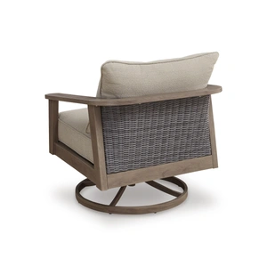 Ashley Furniture Harmony Headlands Aluminum/Polyester Swivel Lounge Chair with Cushion, Natural/Gray