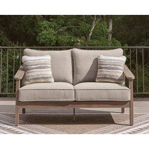 Ashley Furniture Harmony Headlands Aluminum/Polyester Loveseat with Cushion, Natural/Gray
