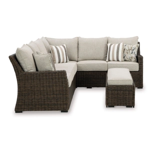Ashley Furniture Brook Ranch Outdoor Nuvella Fabric/Resin Wicker Sectional Sofa w/Bench