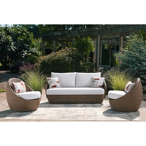 Ashley Furniture Double Point Resin Wicker 3-Piece Patio Set, Beige