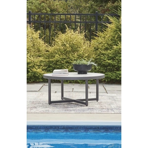 Ashley Furniture Ocean Beach Round Aluminum/Faux Stone Cocktail Table, Gray