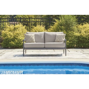 Ashley Furniture Ocean Beach Aluminum/Polyester Loveseat with Cushion, Gray