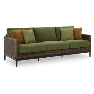 Ashley Furniture Horizon Hall Resin Wicker/Aluminum Sofa with Cushion, Brown/Green