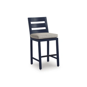 Ashley Furniture East Beach Aluminum/Polyethylene/Fabric Barstool, Navy Blue (Set of 2)
