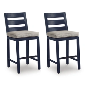 Ashley Furniture East Beach Aluminum/Polyethylene/Fabric Barstool, Navy Blue (Set of 2)