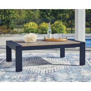 Ashley Furniture East Beach Rectangular Aluminum/Polyethylene Cocktail Table, Navy Blue/Driftwood