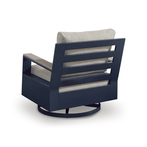 Ashley Furniture East Beach HDPE/Polyester Swivel Glider Chair with Cushion, Navy Blue/Driftwood