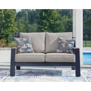 Ashley Furniture East Beach HDPE/Polyester Loveseat with Cushion, Navy Blue/Driftwood